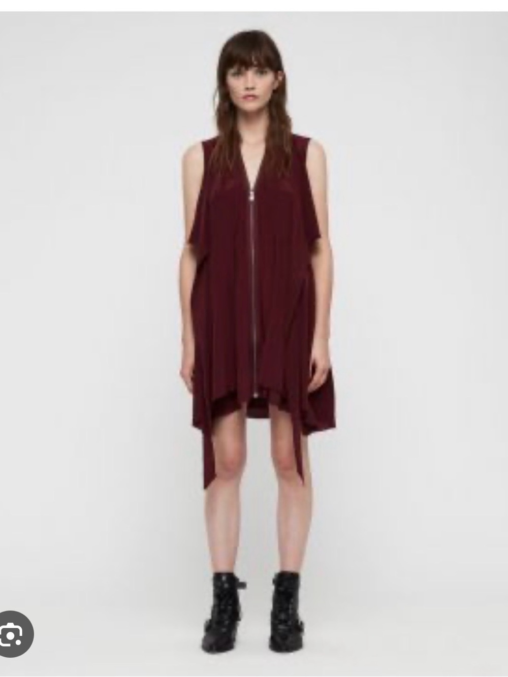 AllSaints Jayda Silk Dress size 6 in oxblood burgundy red